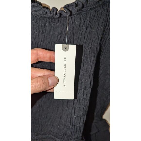 NEW Anthropologie eri + ali Stephanie Smocked Eyelet Lace Tie Peplum Black XS - Picture 6 of 7